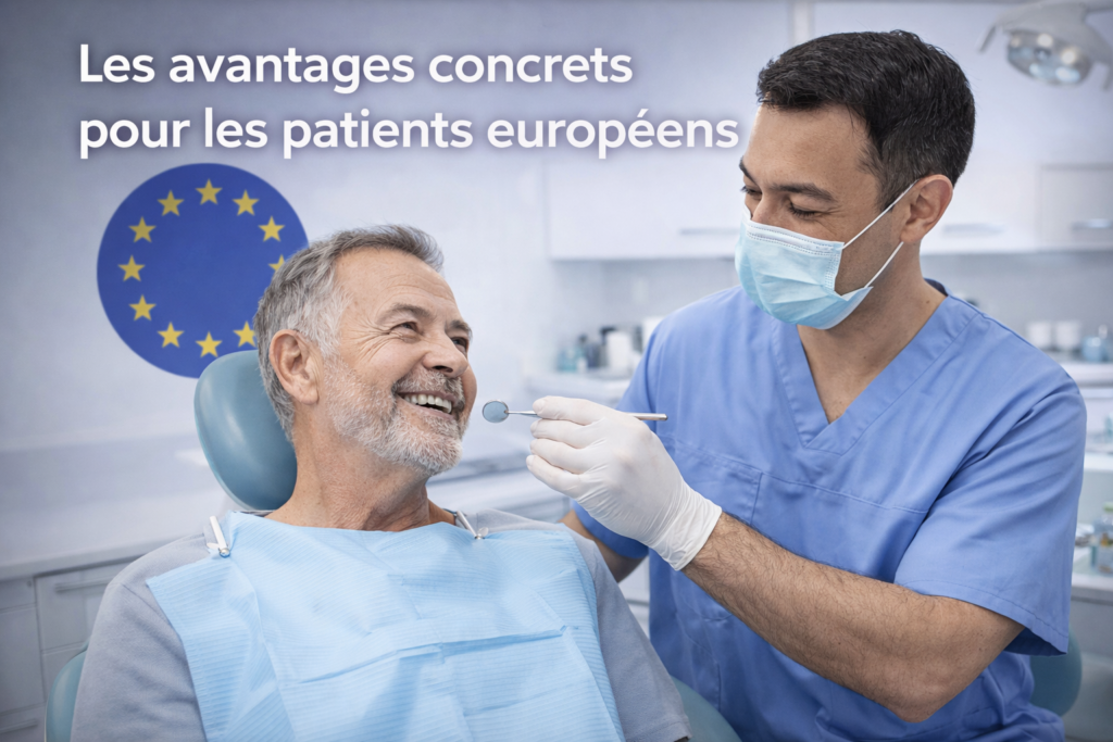 dentiste Portugal patient européen senior en consultation dentaire en clinique